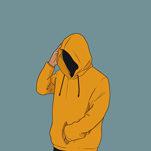 person wearing hoodie taking off hood by tim lahan, flat colors, three quarter pose, 2d vector art