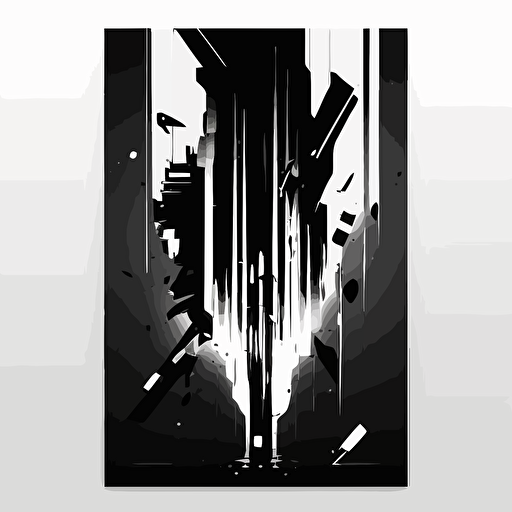 A3 vertical simple minimal techy cyberpunk abstract poster with futuristic, minimal style using vector elements vertical mirrored with black and white colors — v5 — 30:42 — seed 1