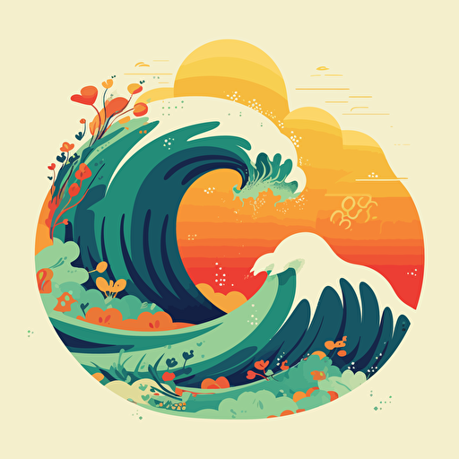 vector illustration, flat illustration, simple colours, surf wave