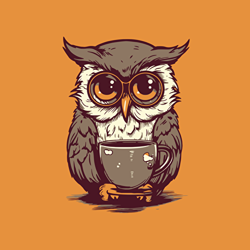 Funny Owl wearing glasses and drinking tea, illustration style, Minimalistic, illustration, vector, Sticker style