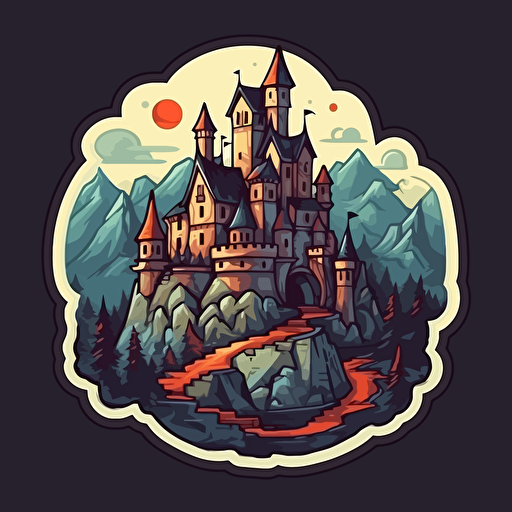 Dracula's Castle, Saturday Morning Cartoon Style, Sticker, Vector
