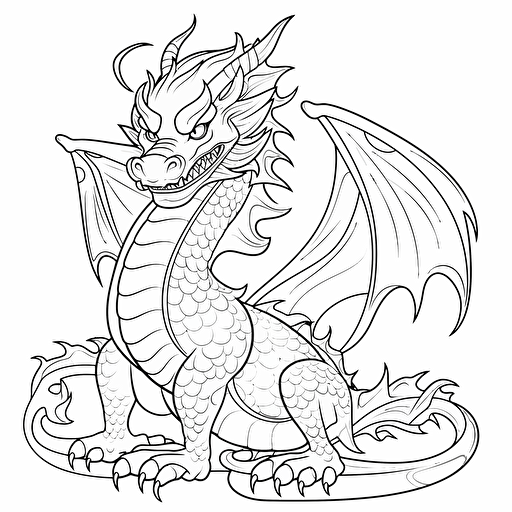 japanese dragonNo Shadow. Cartoon. Coloring page. Vector. Simple.