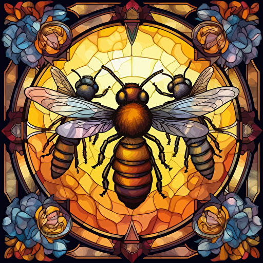 stained glass bees, hyper detailed, epic composition, vector design on the edges of the image