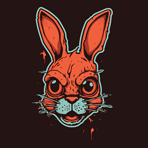Demonic rabbit,Horror, Sticker, 80s horror comic art, Vector,