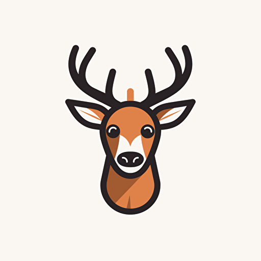 Deer icon, icon, comic vector illustration style, flat design, minimalist logo, minimalist icon, flat icon, adobe illustrator, cute, white background, simple