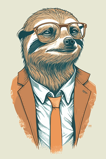 hipster sloth, vector art, minimalistic,
