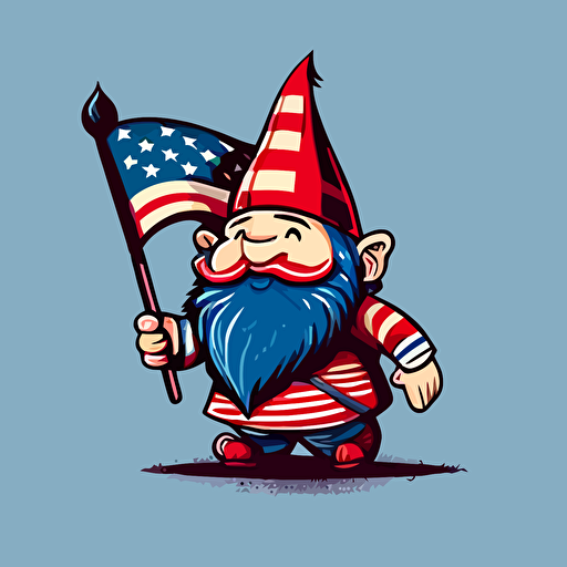 cartoon happy gnome with american flag vector style