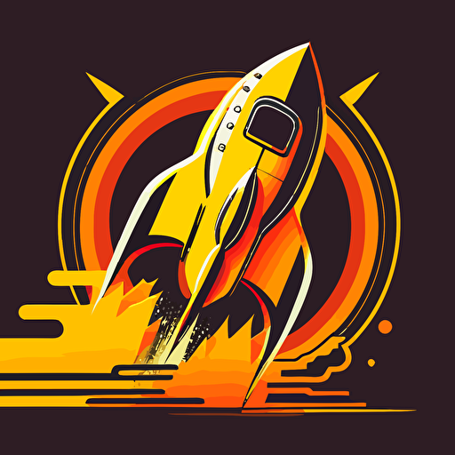 a logo for a design brand, with a rocket, simple vector, pop art, luxury fashion, yellow