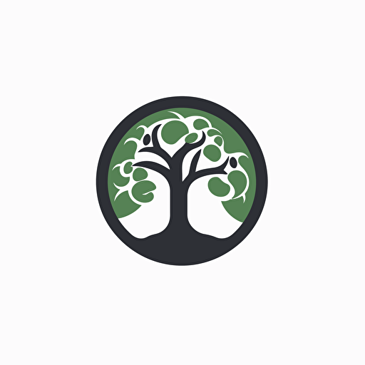 Creative mystery tree logo, flat color, white background, calm and soothing, center focus, vector, logofolio, minimalism