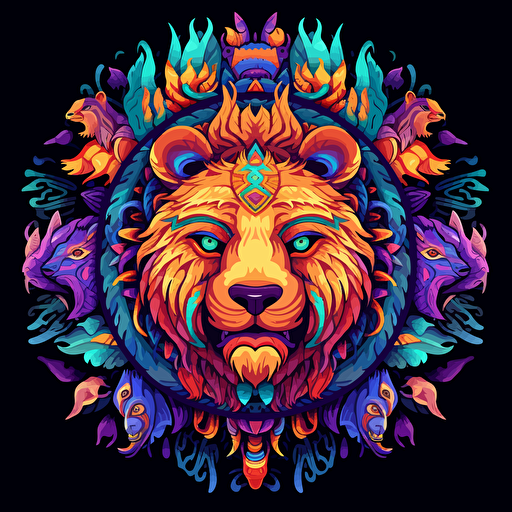 2d mandala made with animals faces uv colors vector style detailed