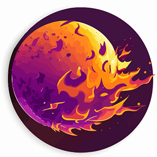 a fireball vector illustration sticker, simple, no gradients, purple tint