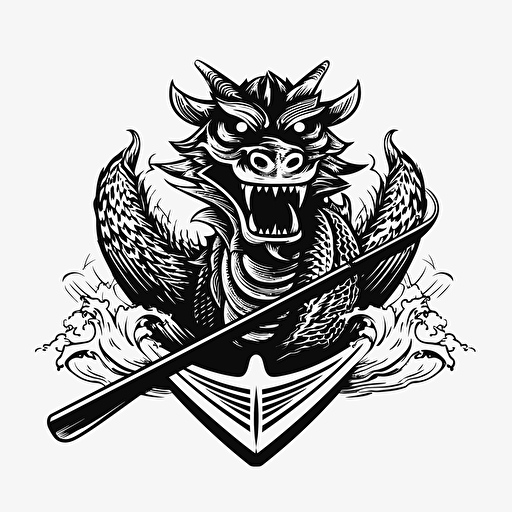 a dragon boat black and white logo, vector, png, white background
