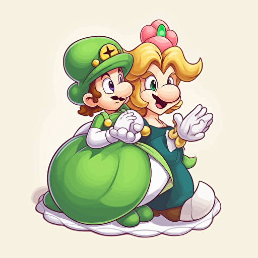 mario bros, luigi and the princess, cute, vector, logo, white background, detailed, hd