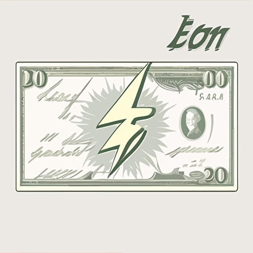 vector illustration of lightning on a dollar bill. modern, white background, 2d, cartoon