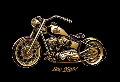 vector art logo a classic chopper motorcycle with a gold finish, in the style of wade guyton, ed roth no text