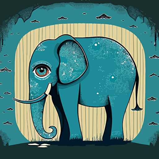 elefant with 3 eyes, naive style, surreal, vector art, illustration