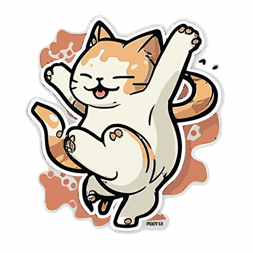 sticker, happy dancing cat, liu yi artist style, vector, contour, white background