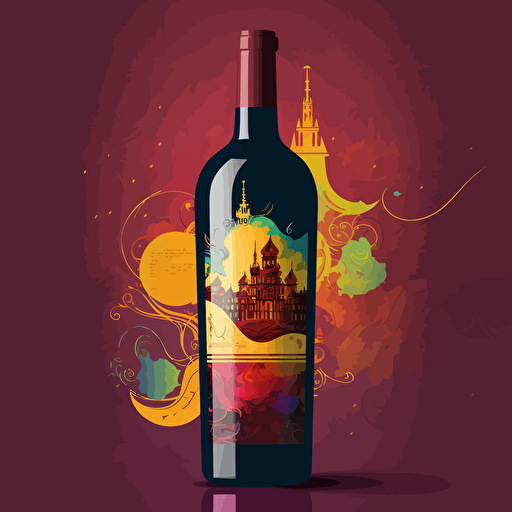 wine label, digital illustration, fine art, pathfinder edition, simple vector, magical, colorfull