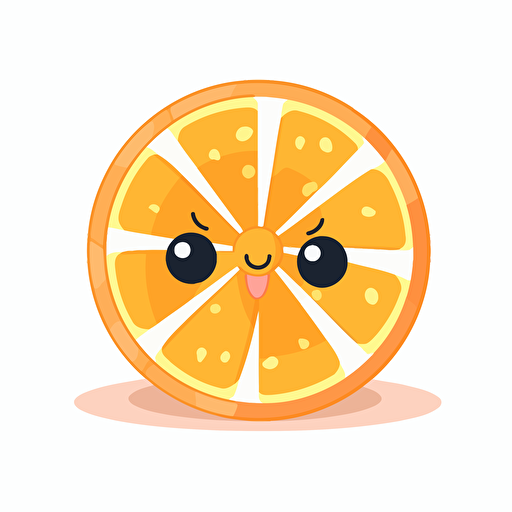 Kawaii orange wheel slice, flat, 2D, vector, 16 colors, white background, in anime chibi style