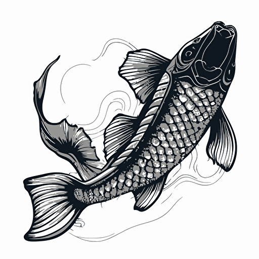 fish koi vector art , black line