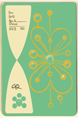 A card back, in the style of [Mid-century Modern], featuring [abstract shapes], [bold colors], [mint green], and [stylized atomic symbols]. Drawn all the way to the edges with no background visible. The card back should have a unique design, with elements of symmetry and repetition, Flat with no shadow, no script, horizontal symmetry, while still maintaining a cohesive look and feel. The overall design should evoke a sense of [mod sophistication], playfulness, and [atomic age glamour], The final product should be high-quality, vector artwork, suitable for printing on the backs of standard playing cards.