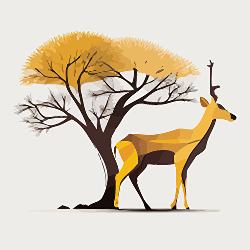 Baobab, deer, simple, vector, white background, De Stijl