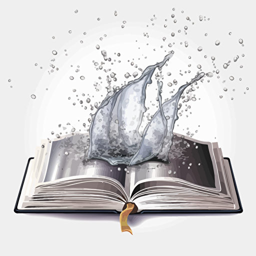 a book spread open and wet, dripping, 2d, clip art, vector, detailed, transparent background