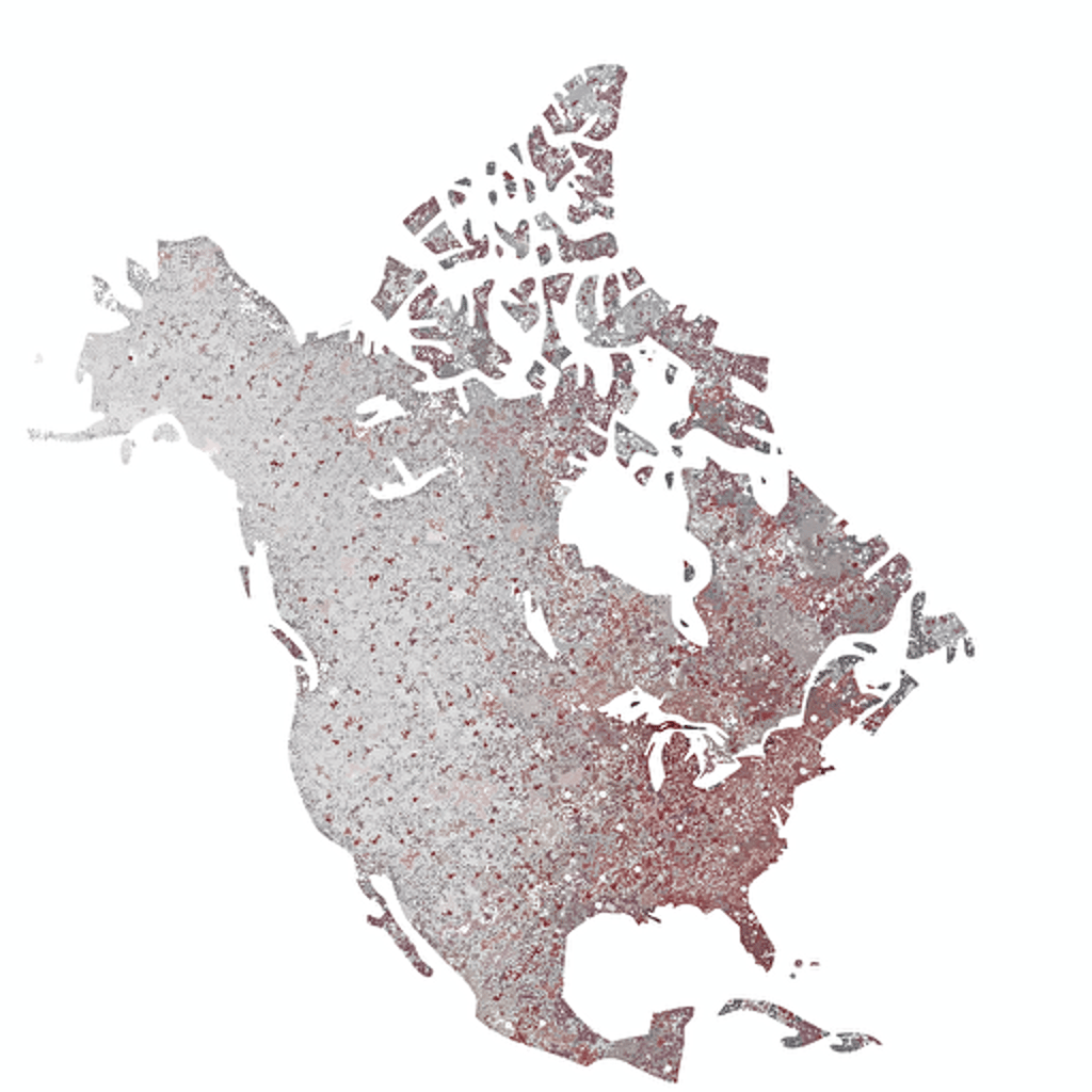 simply north american map made up of tiny dots. All dots are the same color. White Background. Vector Image.