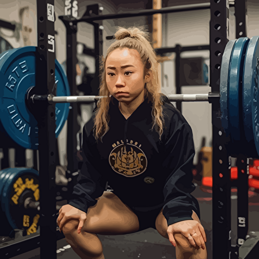 Mugi k-on wearing sbd gear squatting four plates olympic bar, jojo style, intense training 🥵