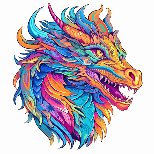 full sized fantasy style dragon, in the style of a thick line-art vector image, with vivid colors, and a scifi art styling