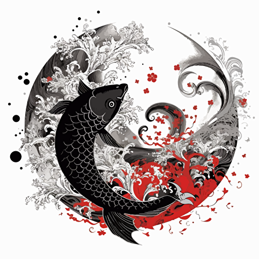 ying yang, fish and bird, fantasy, vector design, minimalistic,