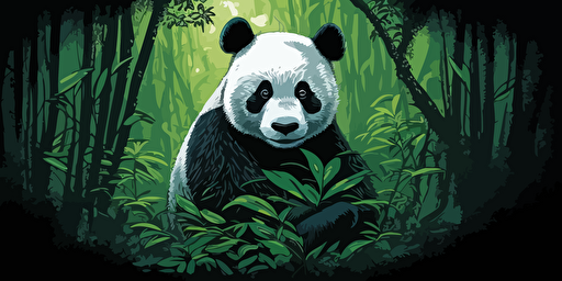 panda sitting in a bamboo forest , calm and looking to the camera in vector draw style