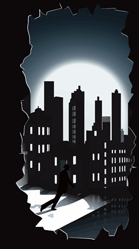 A robbery to be solved in a cut paper style, a safe emptied of its contents, footprints leading to a broken window, a city below, Illustration, vector, cut paper,