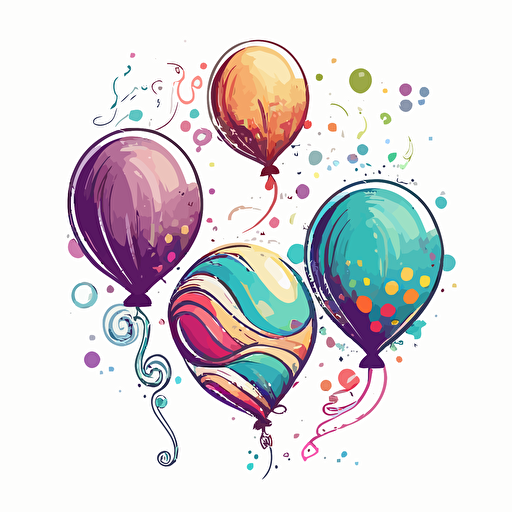 balloons, detailed, cartoon style, 2d clipart vector, creative and imaginative, hd, white background