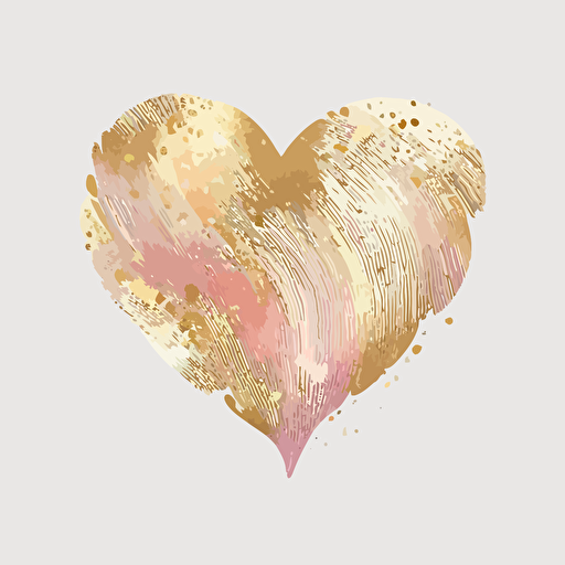 A very cute watercolor heart, detailed, soft colored, gold, valentines day, vector illustration, card, isolated transparent background, beautiful