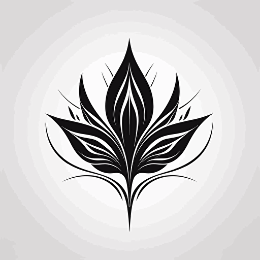 vector art futuristic symbol of a flower and a blade, minimalist style, black on white backdrop