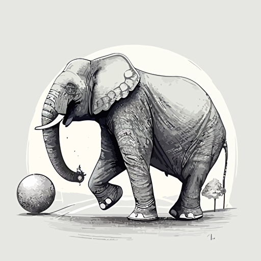 Un éléphant en équilibre sur une grosse balle qui roule, dans un style de dessin vectoriel