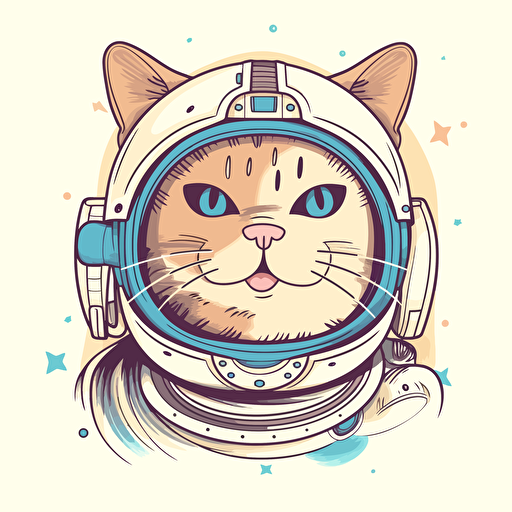 vector illustration full image view of a funny happy fat cat with a space helmet on his head