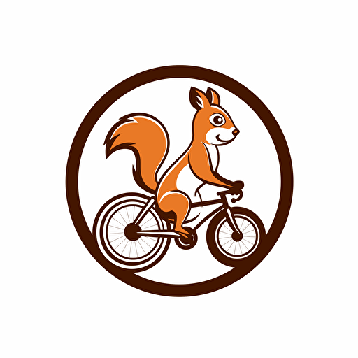 bicycle squirrel, simple vector logo, white background, bicycle gear border, clipart style,