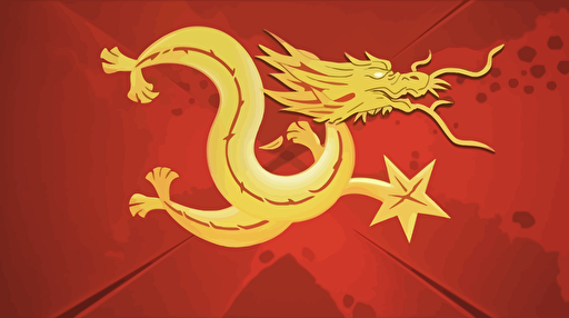 red and gold dragon flag with chinese stars, fiery futuristic and minimalistic government flag design, vector emblem