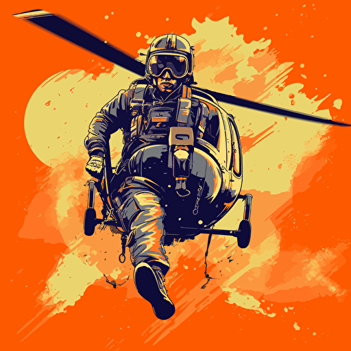 gaming vector style, soldier holding AT launcher jumping out of the helicopter "MH little Bird", vector art