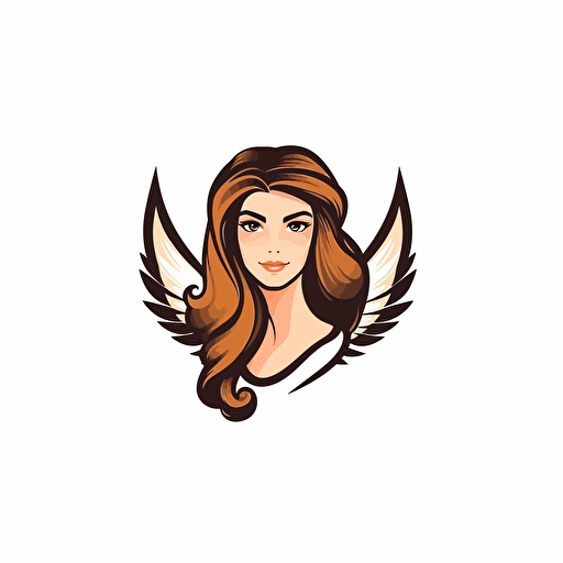 a female angel, vector logo, vector art, emblem, simple, cartoon, 2d