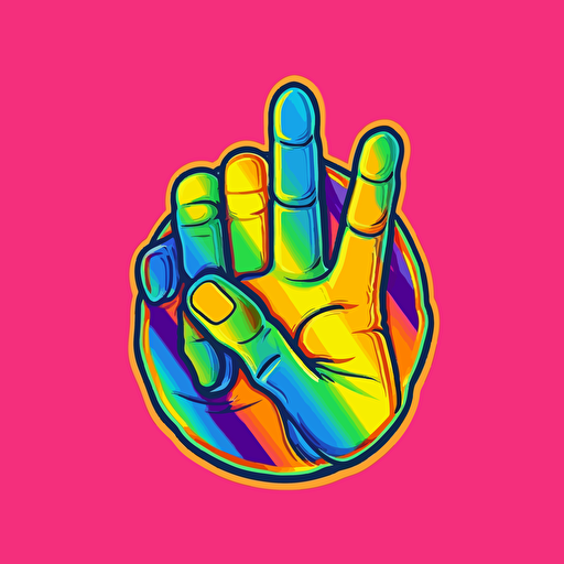peace sign hand gesture tie dye bright vivid colors retro illustration vector retro cartoon style sticker