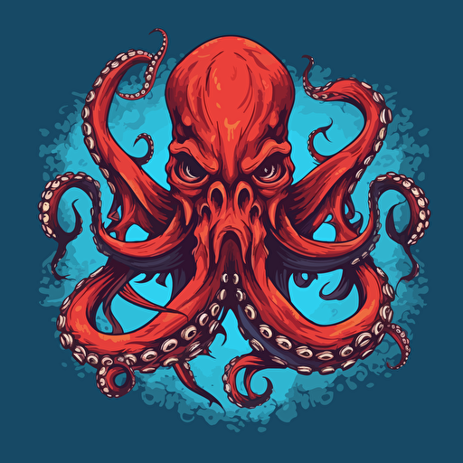 angry octopus with 4 tentacles, the octopus is a side profile, illustration style vector image
