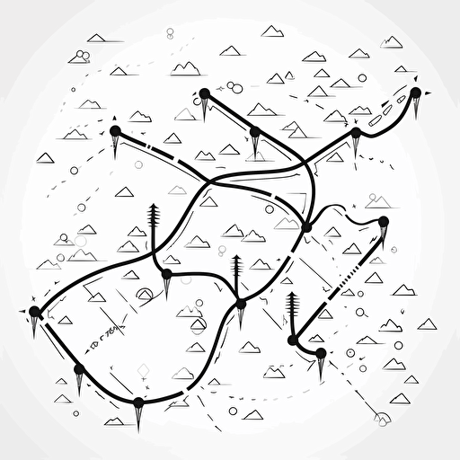 Plot "map with the route from point A to point B?", illustration, black and white vector style, business coaching context