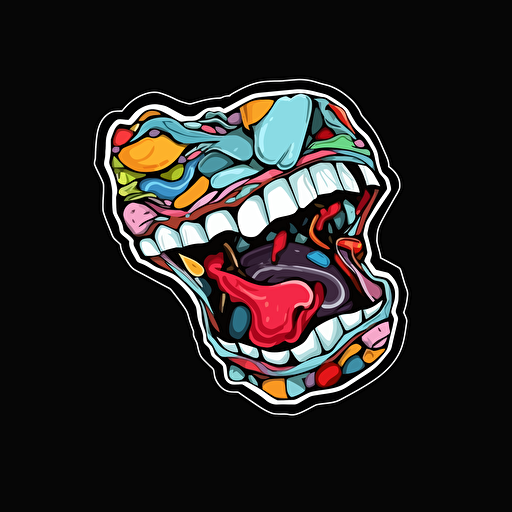 sticker, angry piece of gum, contour, colorful, vector, black background