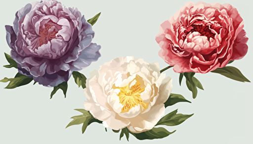 peony flower, 4 count, vector style, 2d, white background,