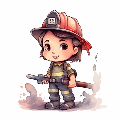 cute firefighter, detailed, cartoon style, 2d watercolor clipart vector, creative and imaginative, hd, white background