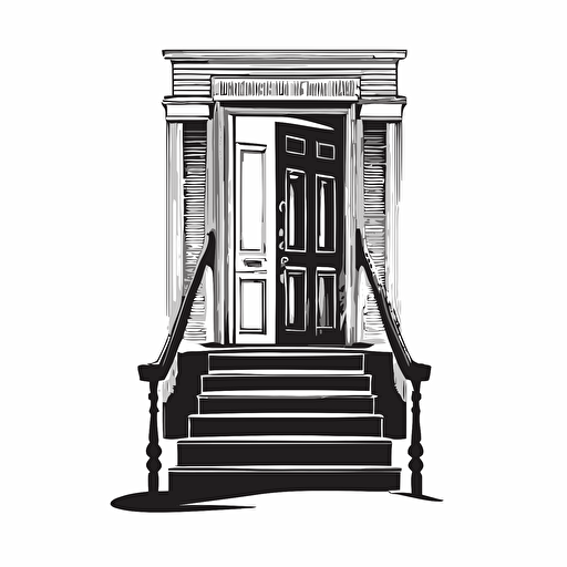 vector art of a door connect to a front stair in black and white, simple and logo style