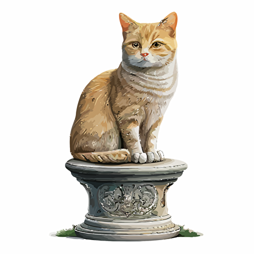 female cat sitting on a pedestal, white background, vector, high definition